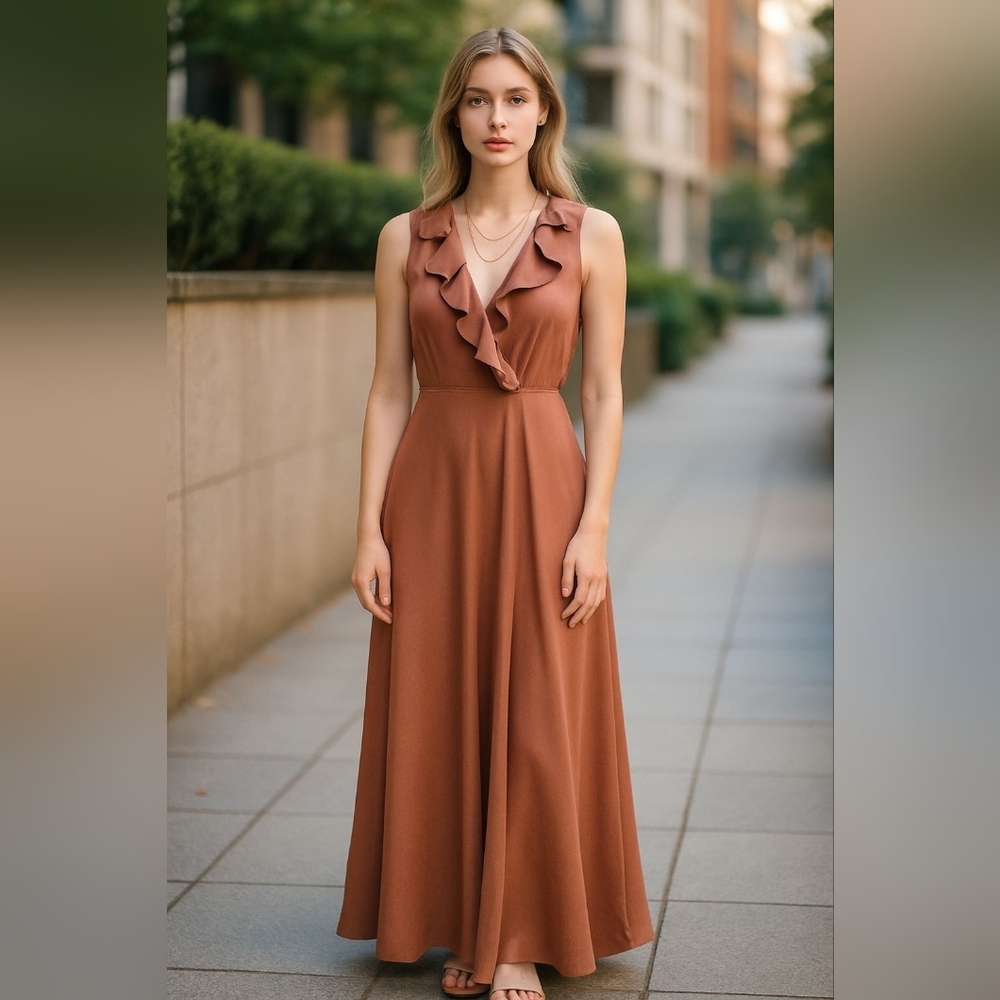Tansy Satin Charmeuse Maxi Dress STYLE #60369360 Color: Sedona Sunset Size: 8